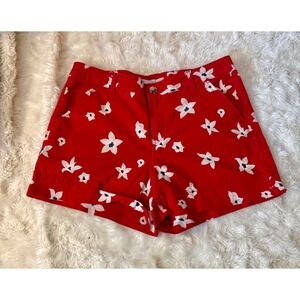 SO Favorite Midi Shorts Women 15 Red Floral Low Rise Stretch Cotton Blend